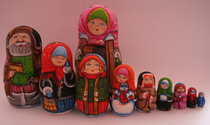 Matroschka "Gro�e Familie" Komplett 10 Puppen (exm013)